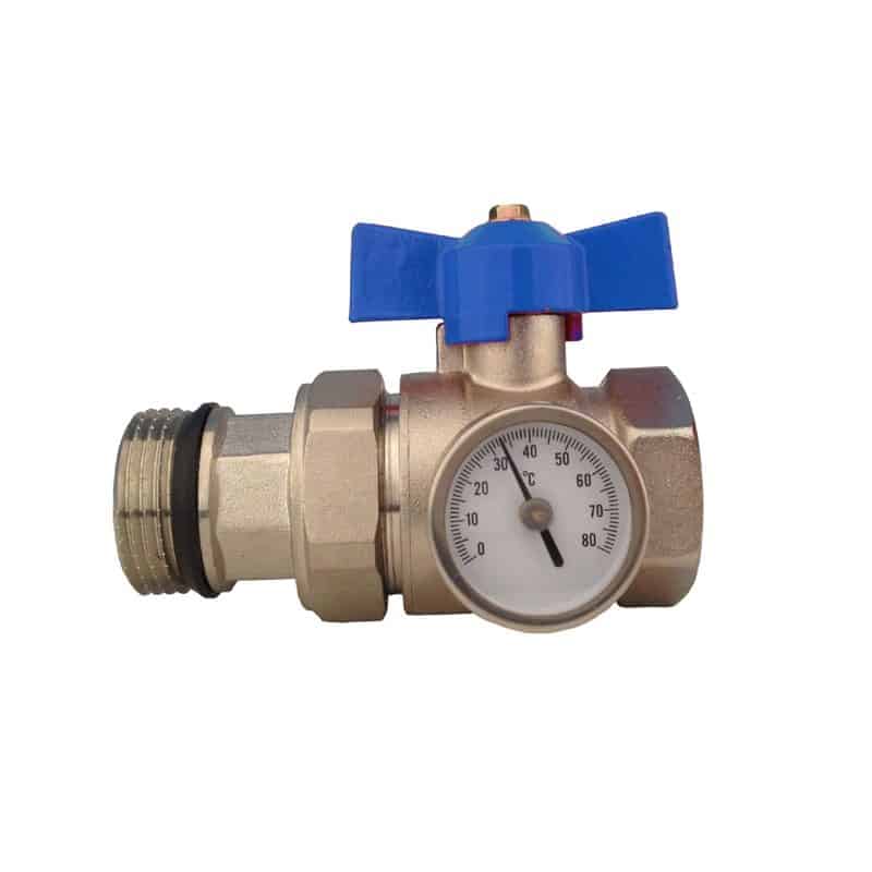 1″ Manifold Ball Valve with Temperature Gauge – Blue