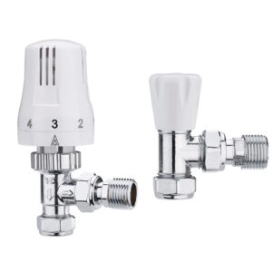 Westherm Classic 15mm Angled Thermostatic Radiator Valve (TRV) & Lockshield  Pack - White