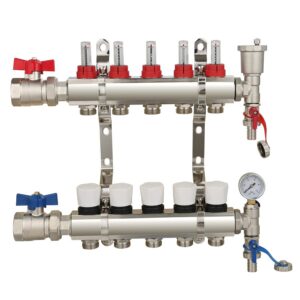 Premium 5 Port Brass Underfloor Heating Manifold with ball valve The Underfloor Heating Companyjpg